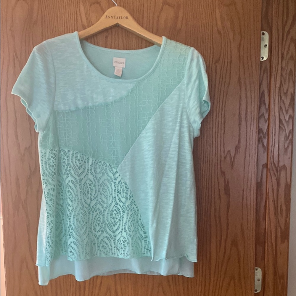 Ann Taylor Green Asymmetrical Short Sleeve Tee